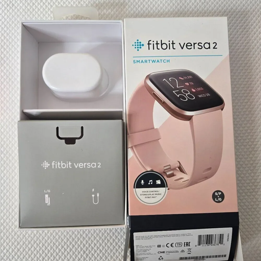 Fitbit Versa 2 Smartwatch Box 3 Extra Bands Pink Blue Purple Peach Works